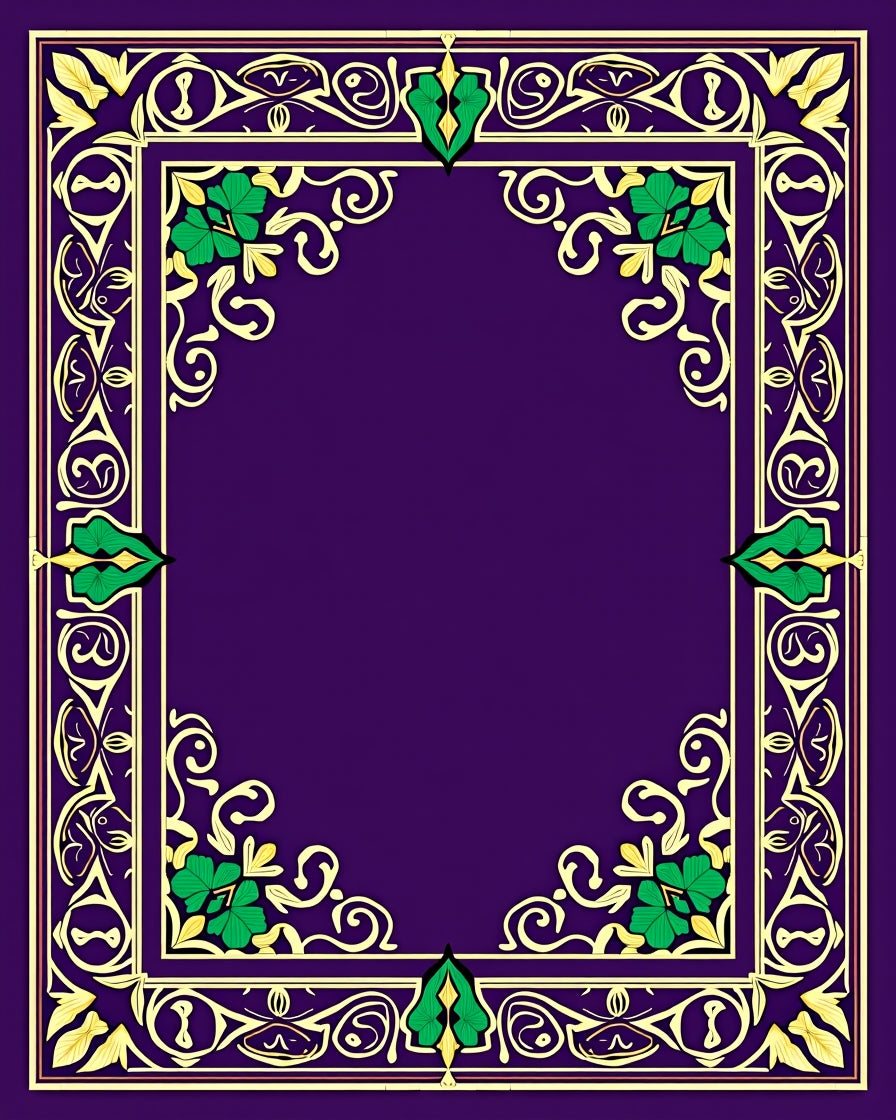 Regal Purple Gold Green Floral Border Rug