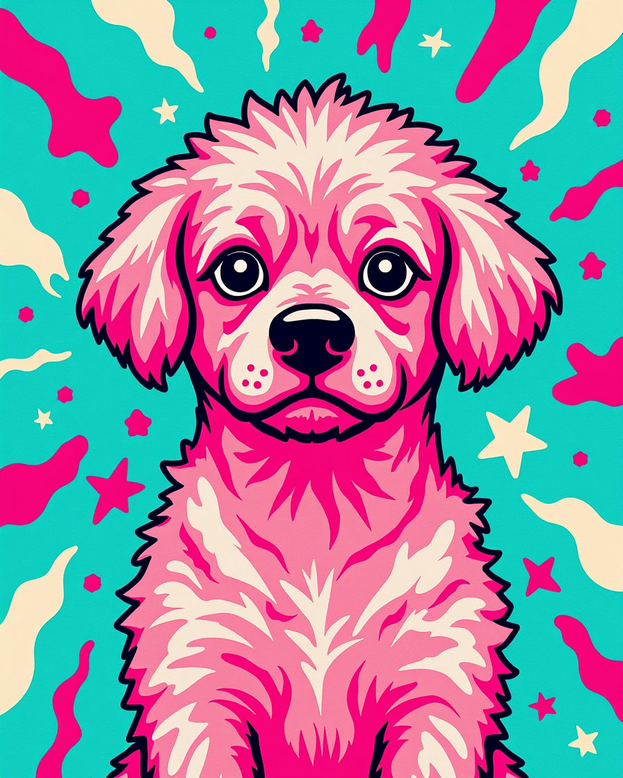 Pink Fluffy Puppy Pop Art Rug