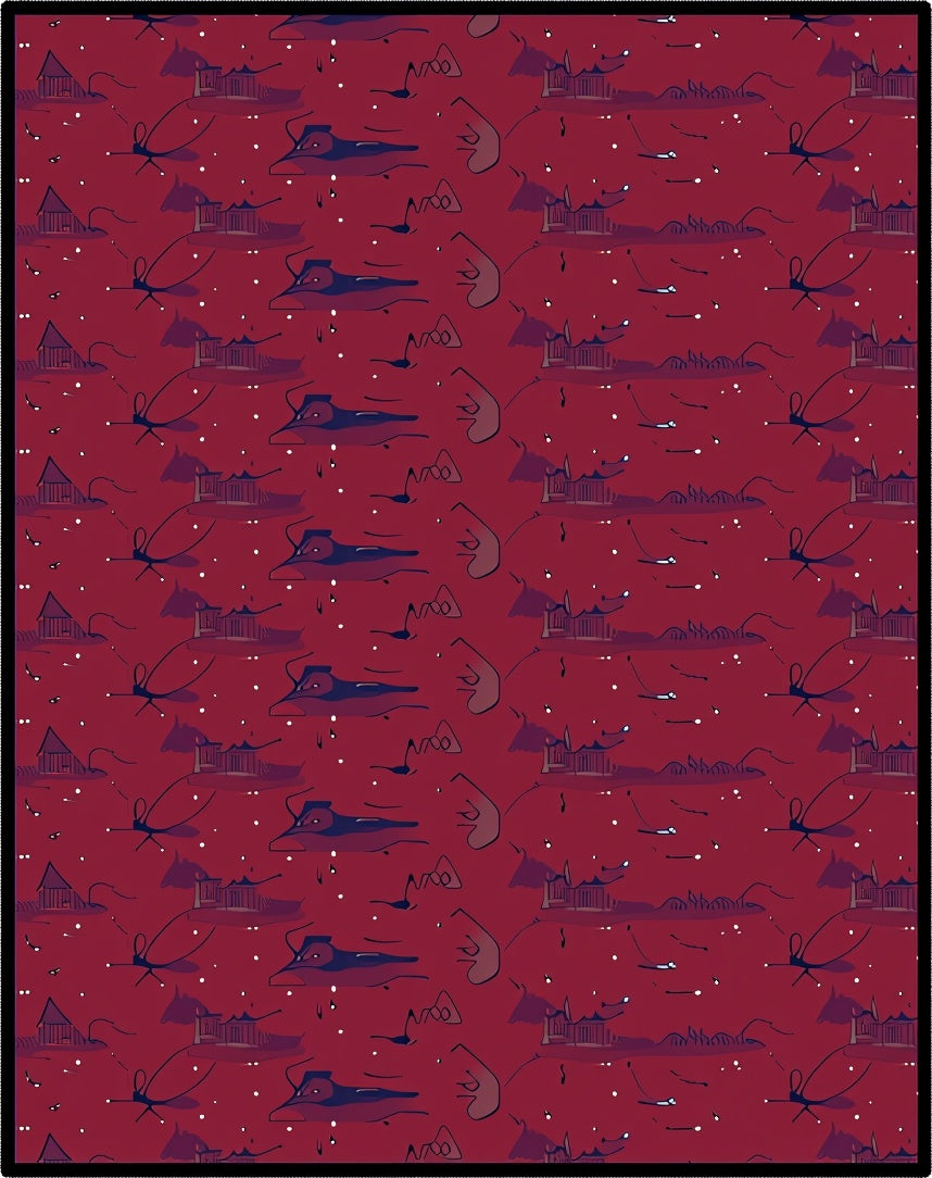 Crimson Abstract Village And Insect Rug