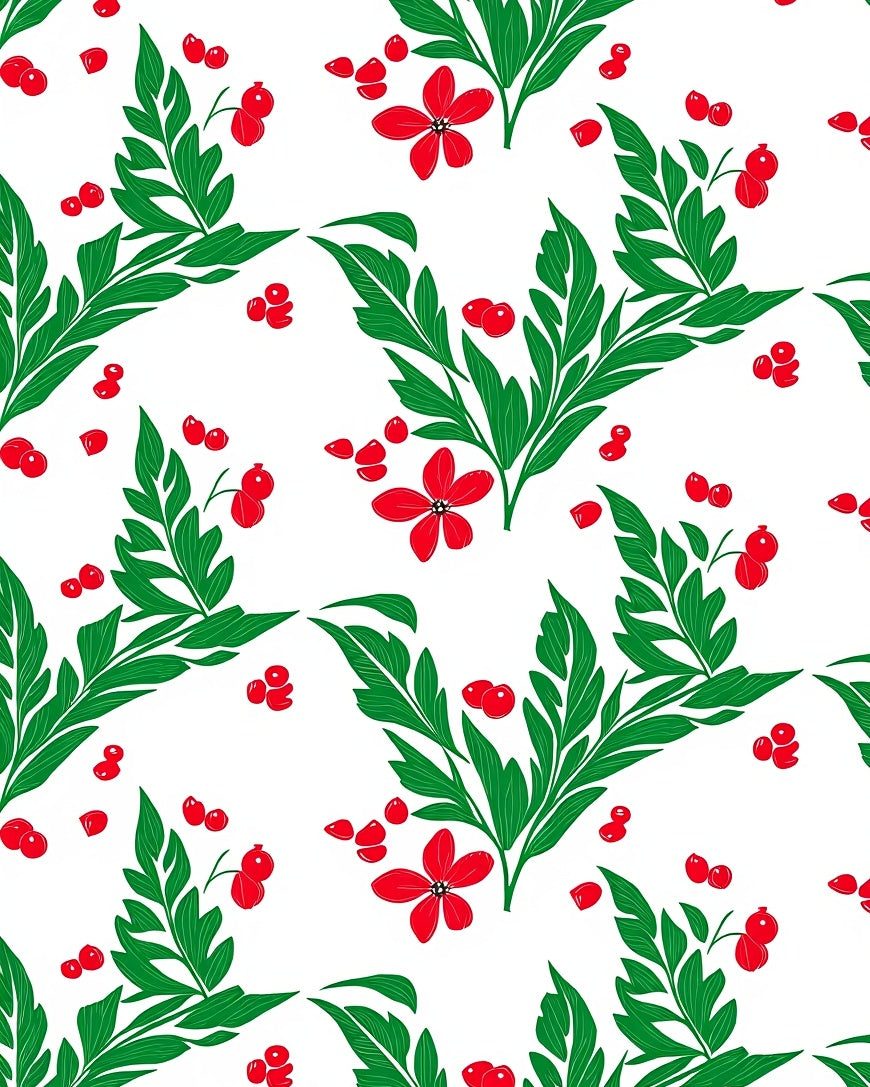 Red Berry Green Leaf Blossom Rug