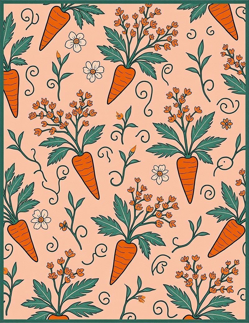 Whimsical Orange Carrot Floral Swirl Rug