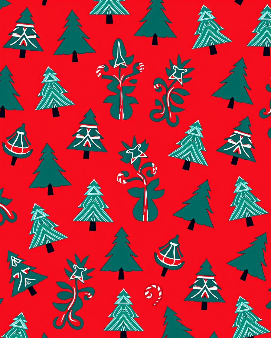 Forest Green Christmas Trees Candy Canes Rug