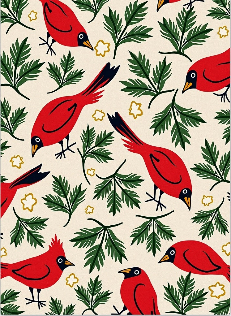 Crimson Cardinals Green Foliage Whimsy Rug