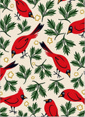 Crimson Cardinals Green Foliage Whimsy Rug