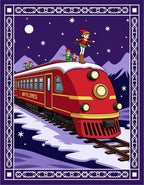 Winter Night Train Christmas Elves Rug