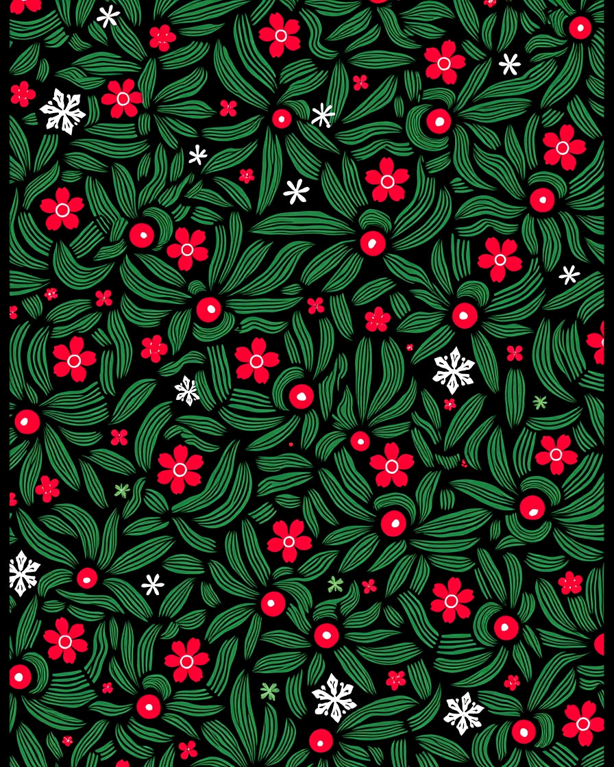 Red Green Floral Whimsical Art Piece Rug