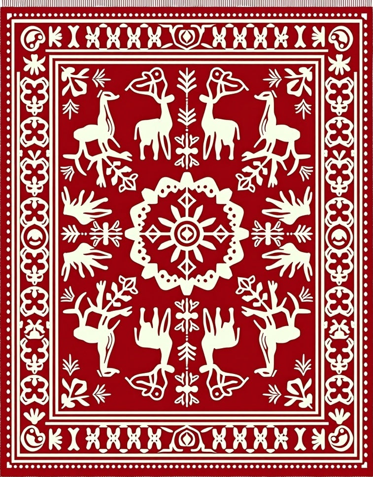 Rustic Red Deer Folk Art Rug
