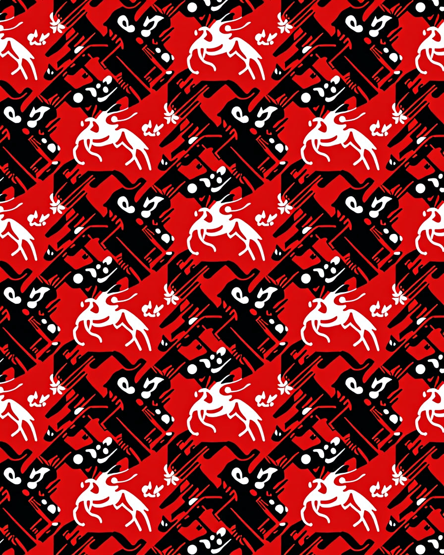 Bold Red White Mythical Creature Rug
