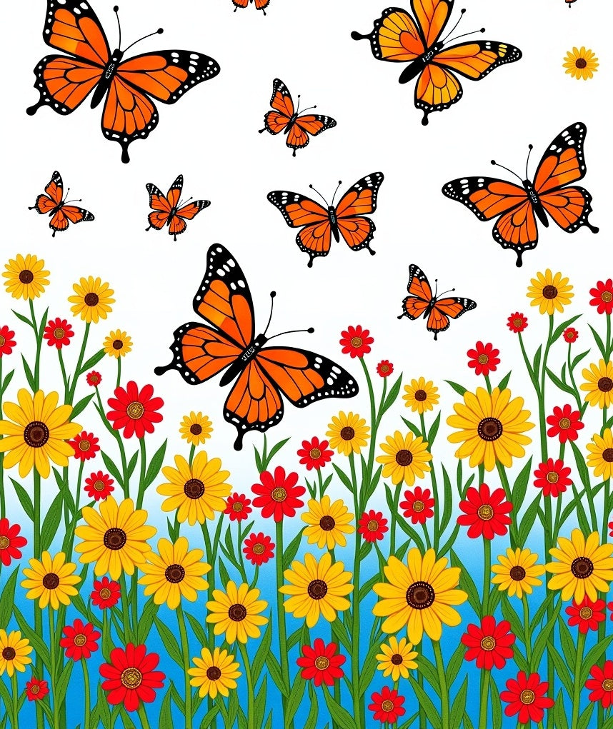 Orange Monarch Butterflies Yellow Red Flowers Rug