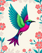 Vibrant Hummingbird Floral Border Rug