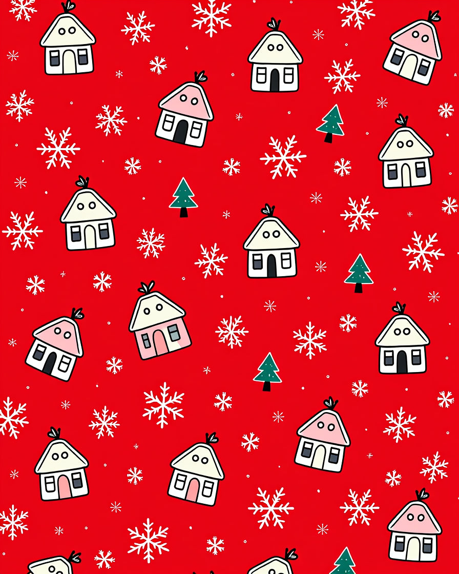 Cute Red Village Snowflake Christmas Art Rug