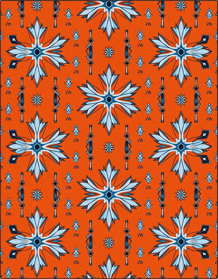 Orange Blue Starburst Geometric Rug