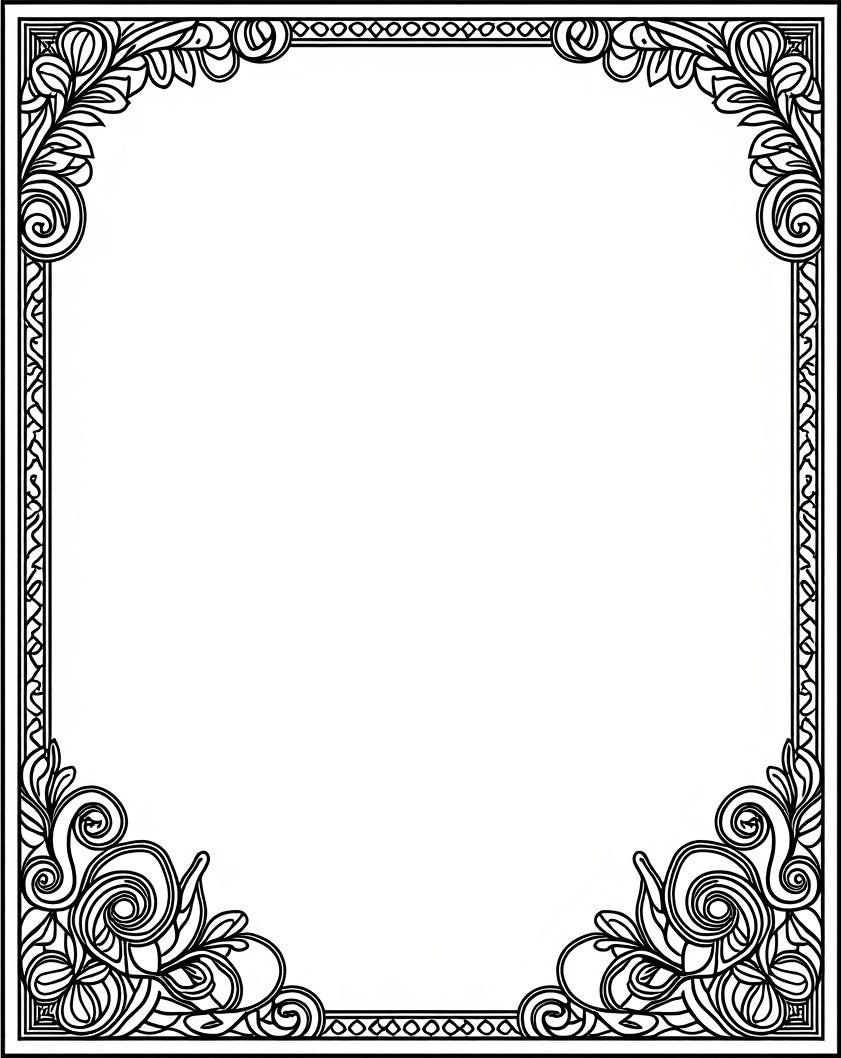 Ornate Black Scrollwork Border Rug