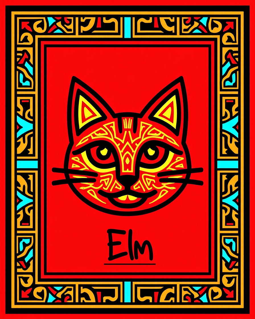 Crimson Cat Bordered With Intricate Lines Rug
