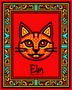 Crimson Cat Bordered With Intricate Lines Rug