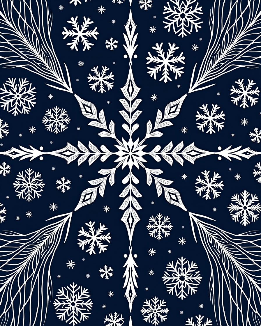 Deep Blue Winter Snowflake Medallion Rug