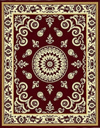 Crimson Floral Scroll Medallion Rug
