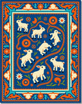 Playful White Lambs Blue Floral Border Rug