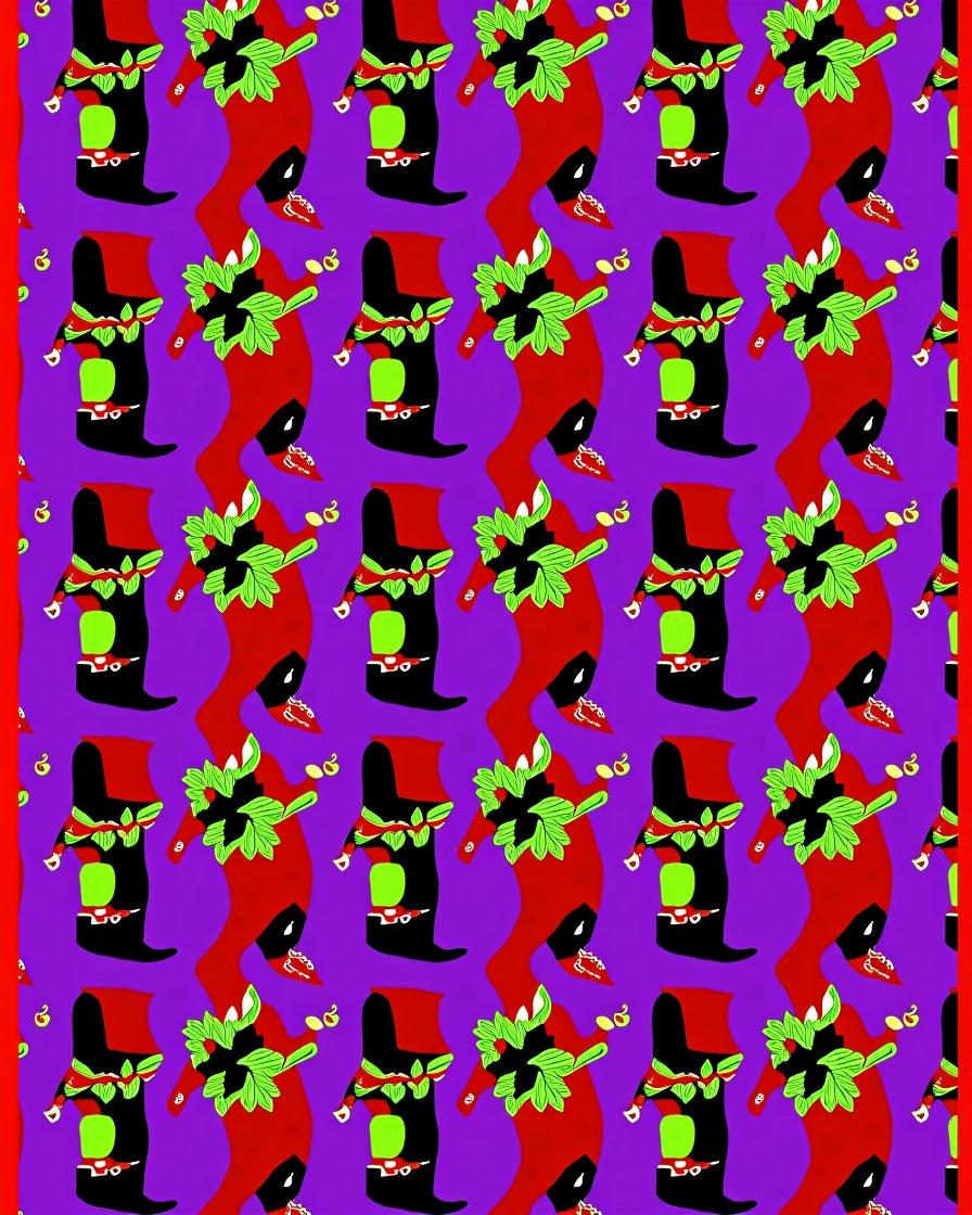Vibrant Red Folk Art figures Purple Rug