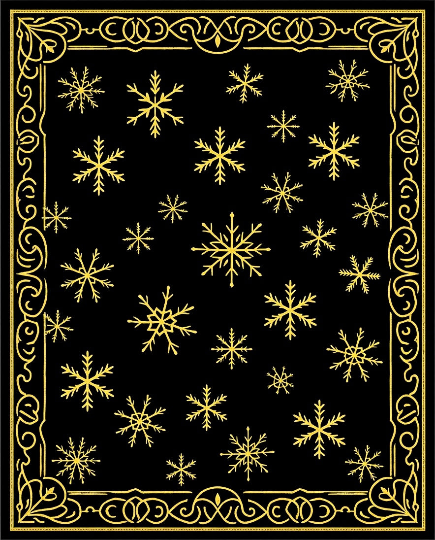 Golden Winter Snowflake Border Rug