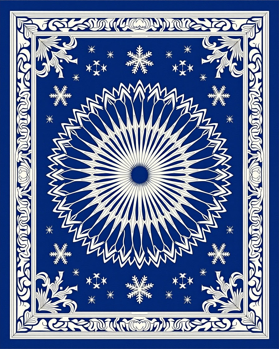 Royal Blue White Snowflake Medallion Rug