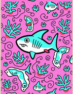 Vibrant Pink Shark Coral Doodle Rug