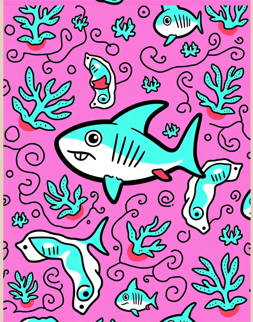 Vibrant Pink Shark Coral Doodle Rug