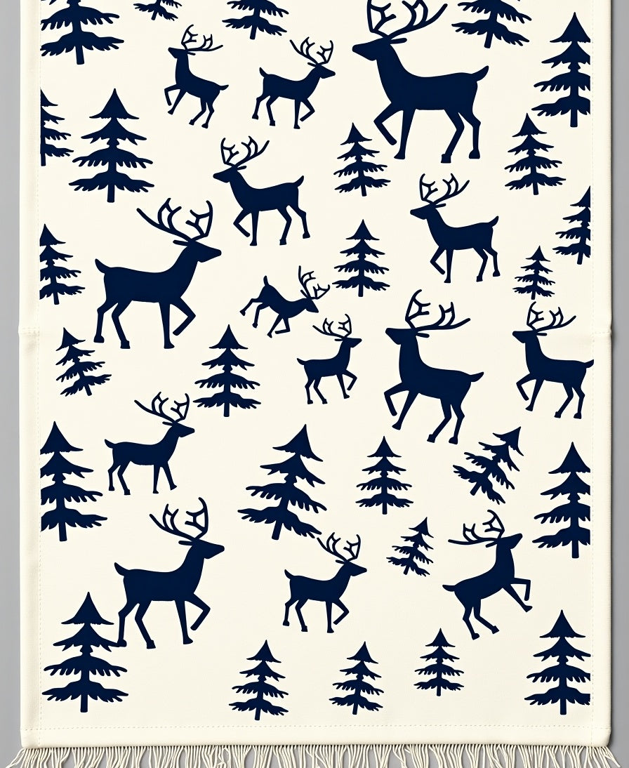 Navy Deer Forest Scene Rug