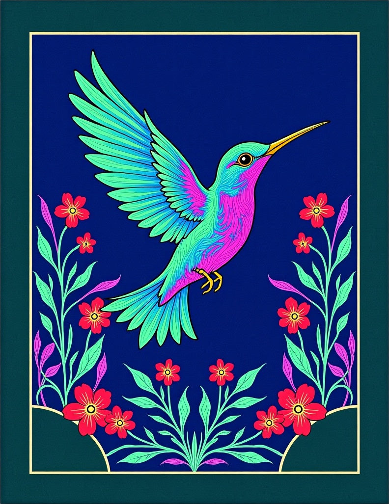 Vibrant Hummingbird Floral Garden Rug