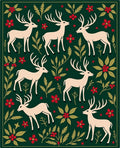 Forest Deer Red Flower Foliage Scene Rug