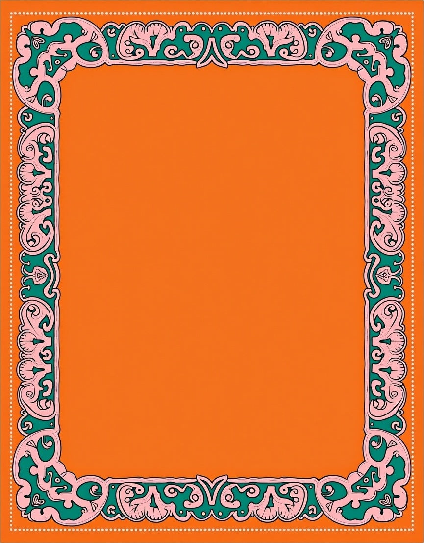 Bold Orange Green Floral Frame Rug