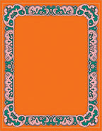Bold Orange Green Floral Frame Rug