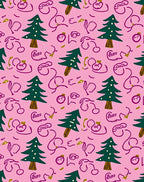 Whimsical Pink Christmas Tree Doodle Rug