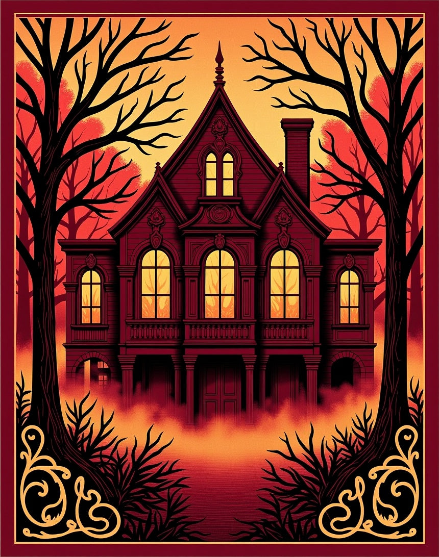 Gothic Victorian House Autumn Fog Rug