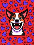 Happy Corgi Red Purple Hearts Rug