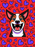 Happy Corgi Red Purple Hearts Rug