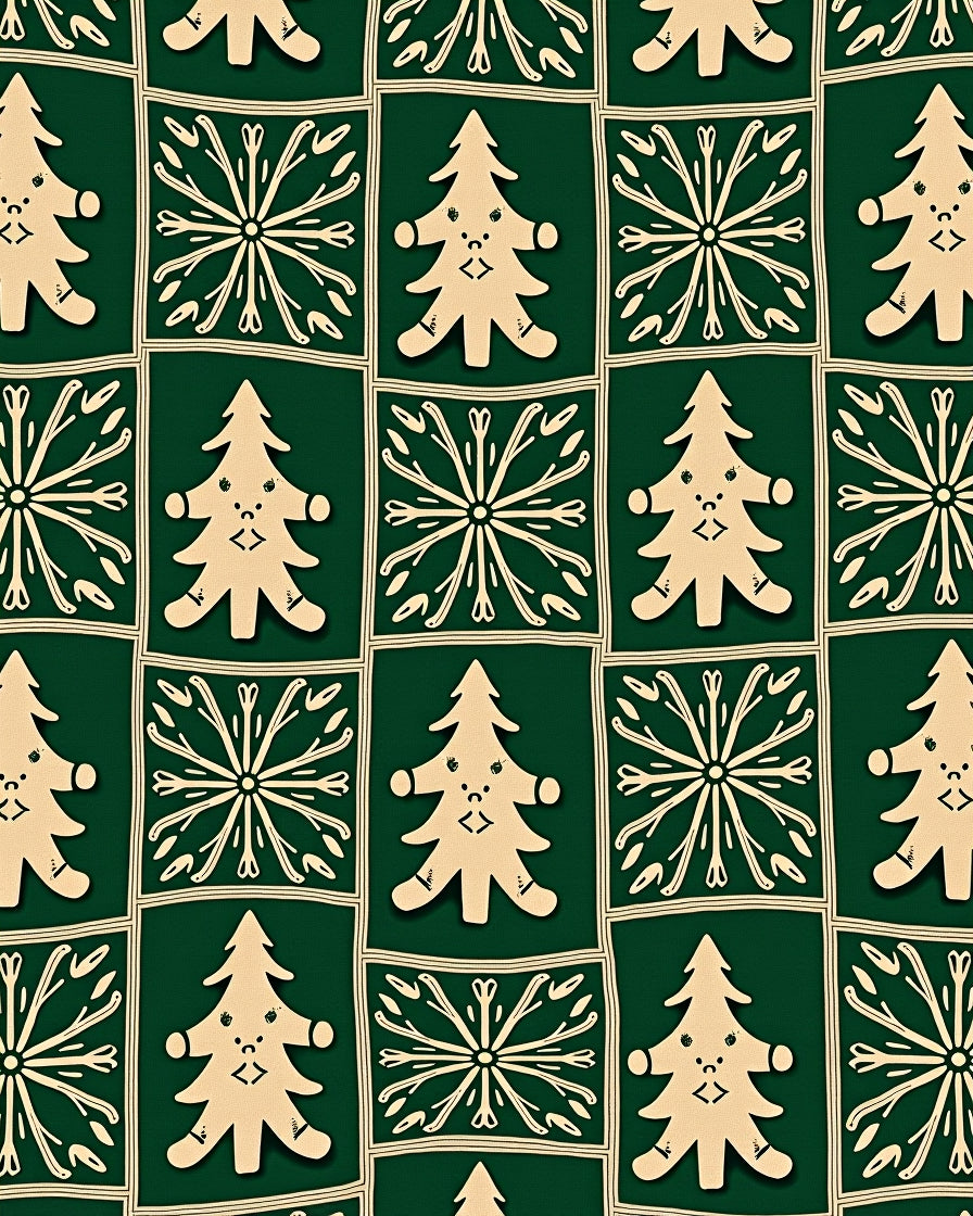 Green Forest Christmas Tree Snowflakes Rug