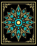 Golden Teal Floral Mandala Art Rug