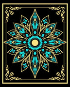 Golden Teal Floral Mandala Art Rug