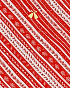Festive Red White Striped Bell Garland Rug