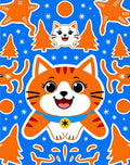 Whimsical Orange Cat Christmas Trees Stars Rug