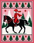 Red Rider Black Horse Winter Scene Rug