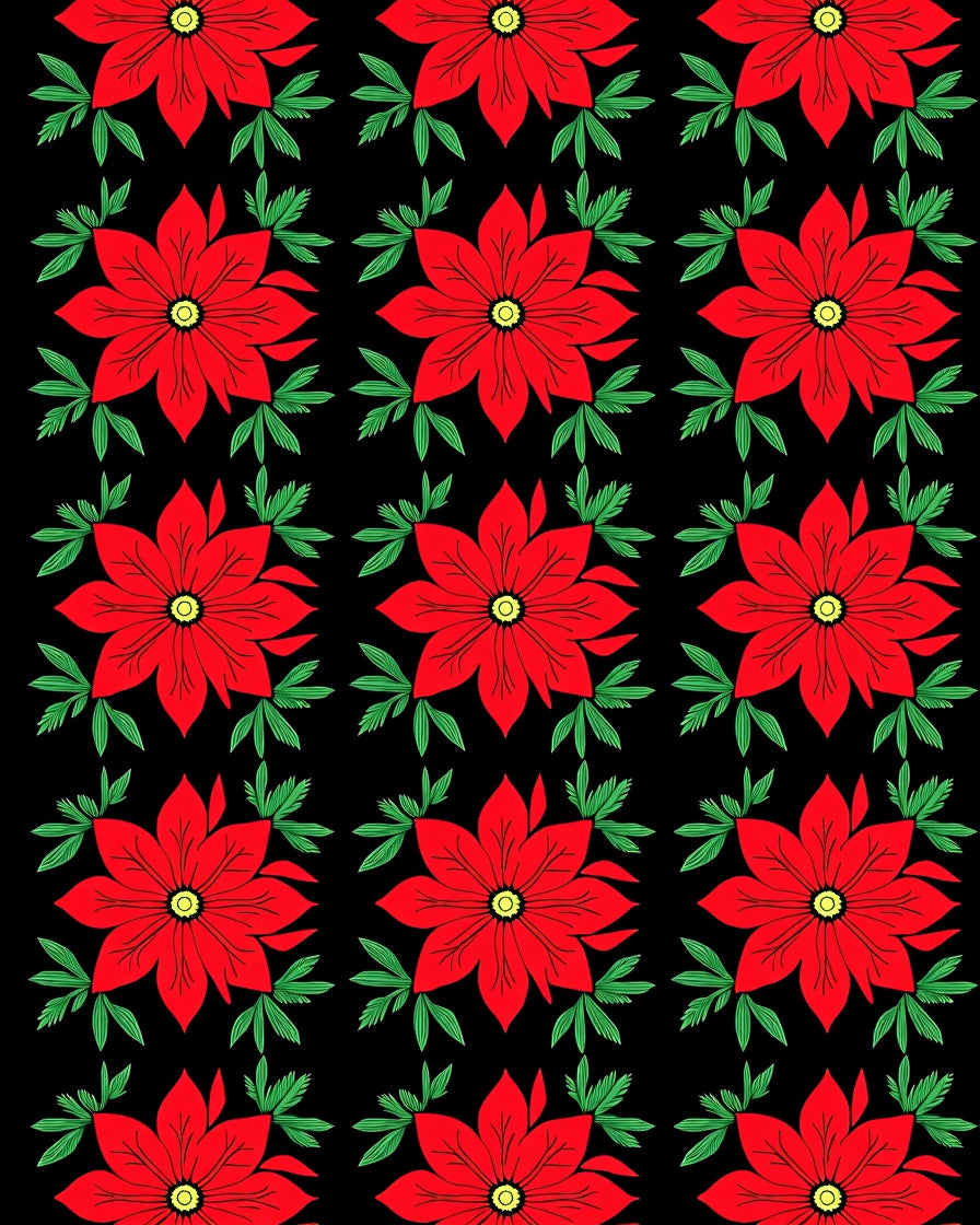 Bold Red Floral Poinsettia Foliage Rug