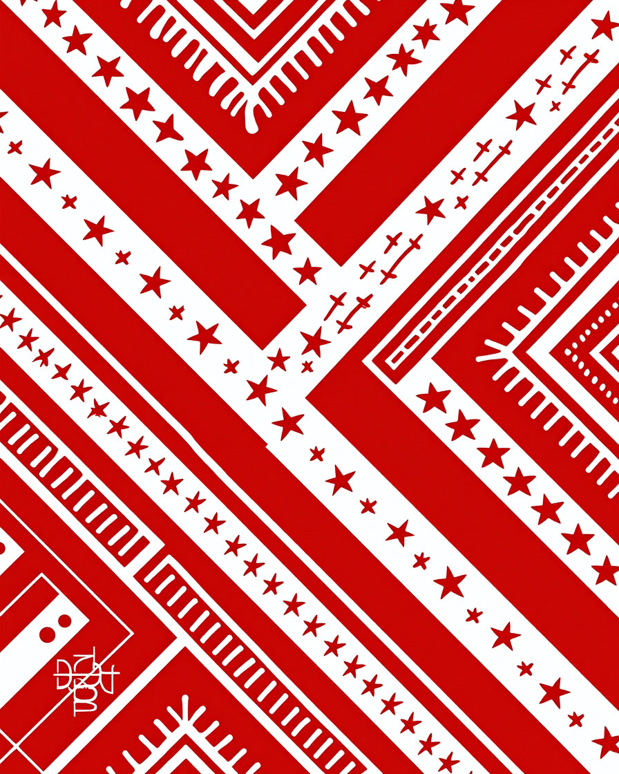 Bold Red Star Chevron Graphic Rug