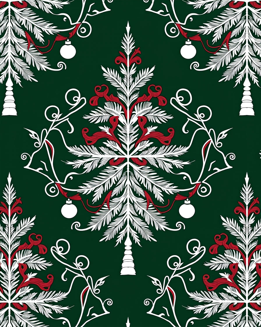 Festive Red White Evergreen Ornaments Rug