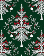 Festive Red White Evergreen Ornaments Rug
