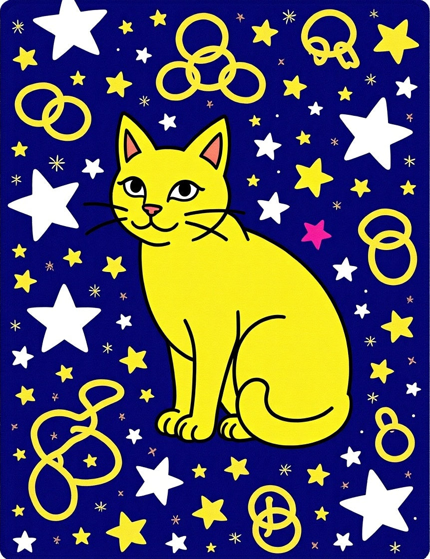 Yellow Cat Starry Night Rings Rug