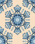Navy Blue Floral Medallion Cream Rug