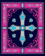 Ornate Blue White Pink Cross Rug