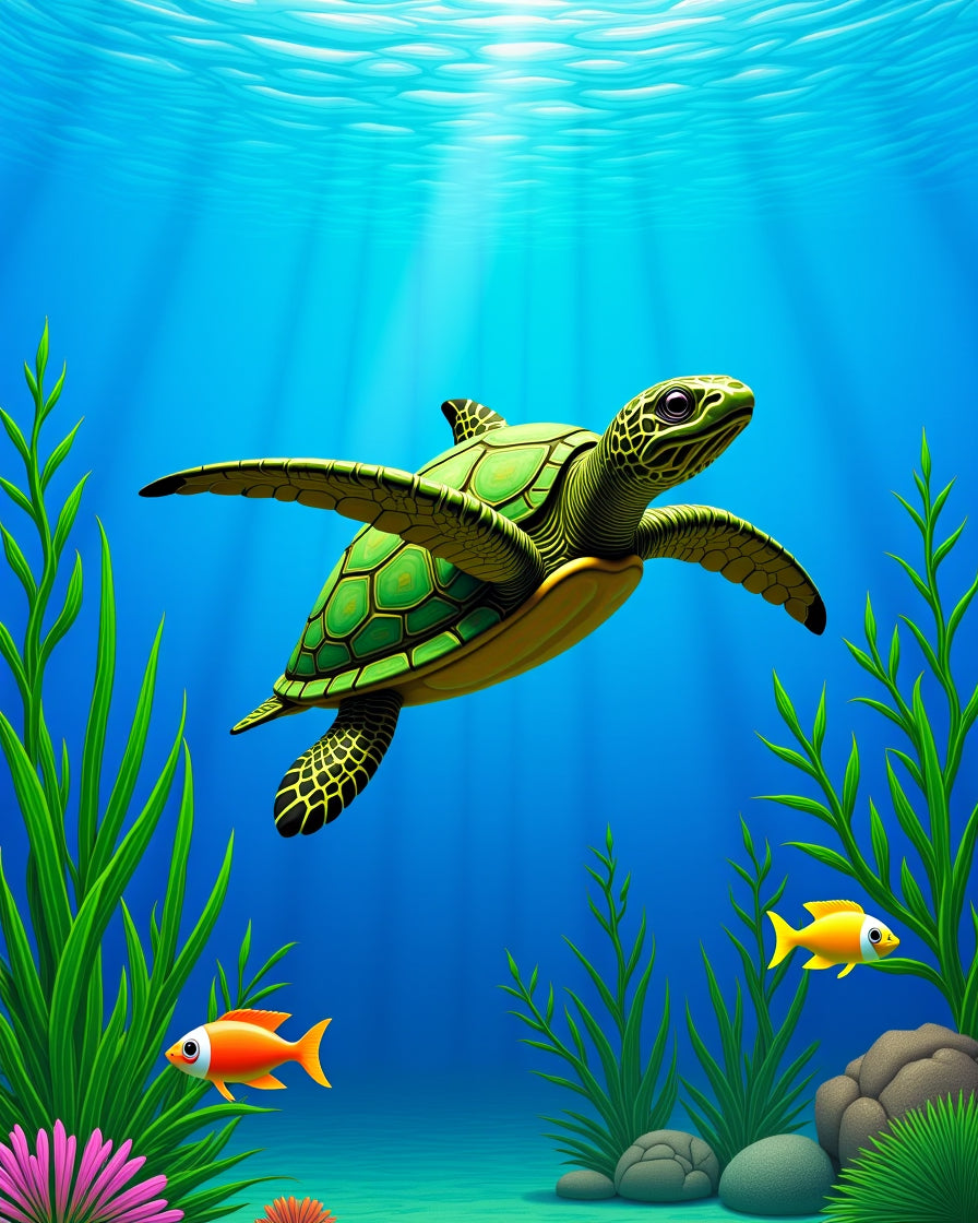 Underwater Sea Turtle Tropical Fish Garden Rug